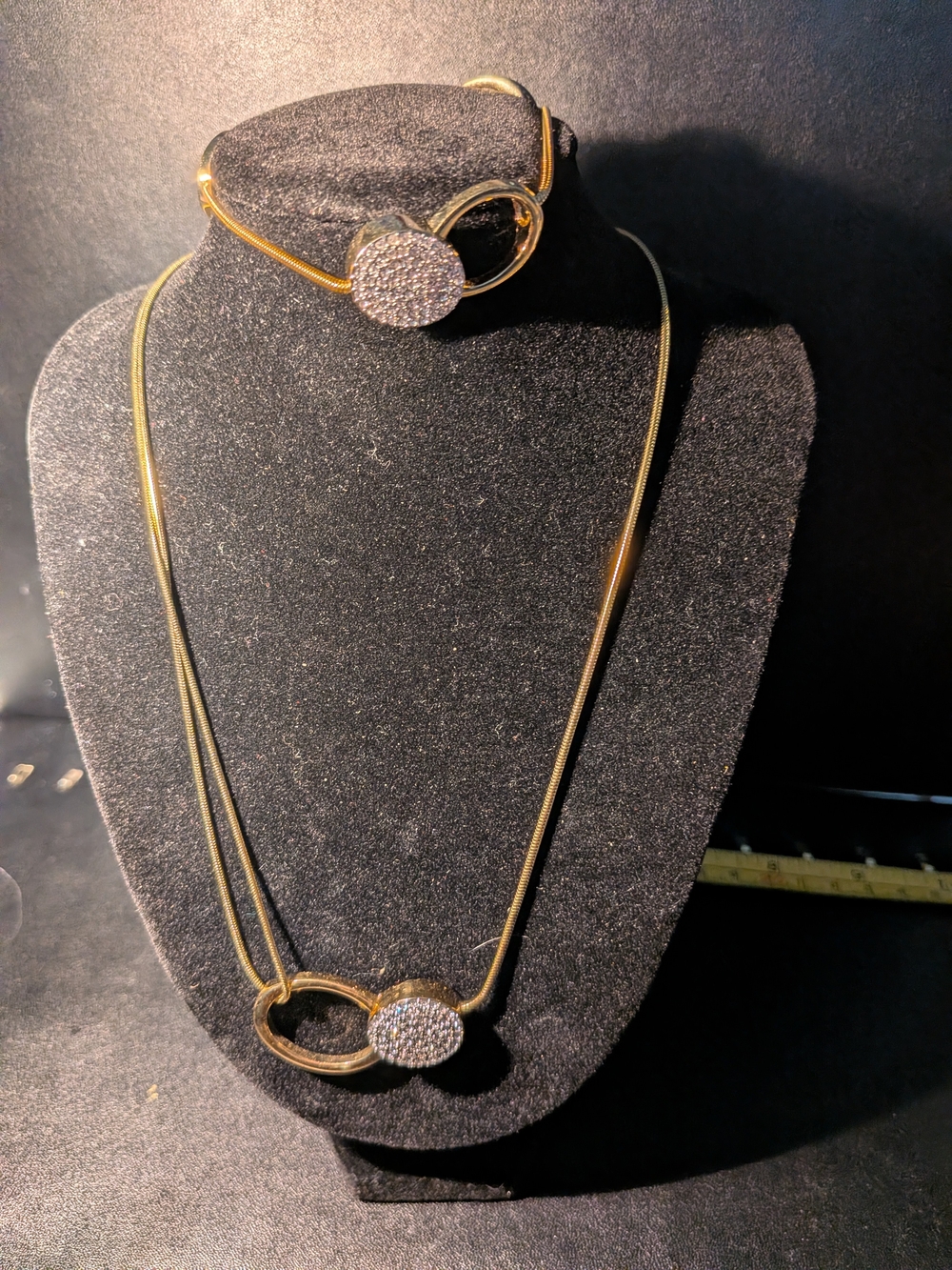 Vintage Swarovski Gold Crystal Circle Pendant Necklace and Bracelet Set